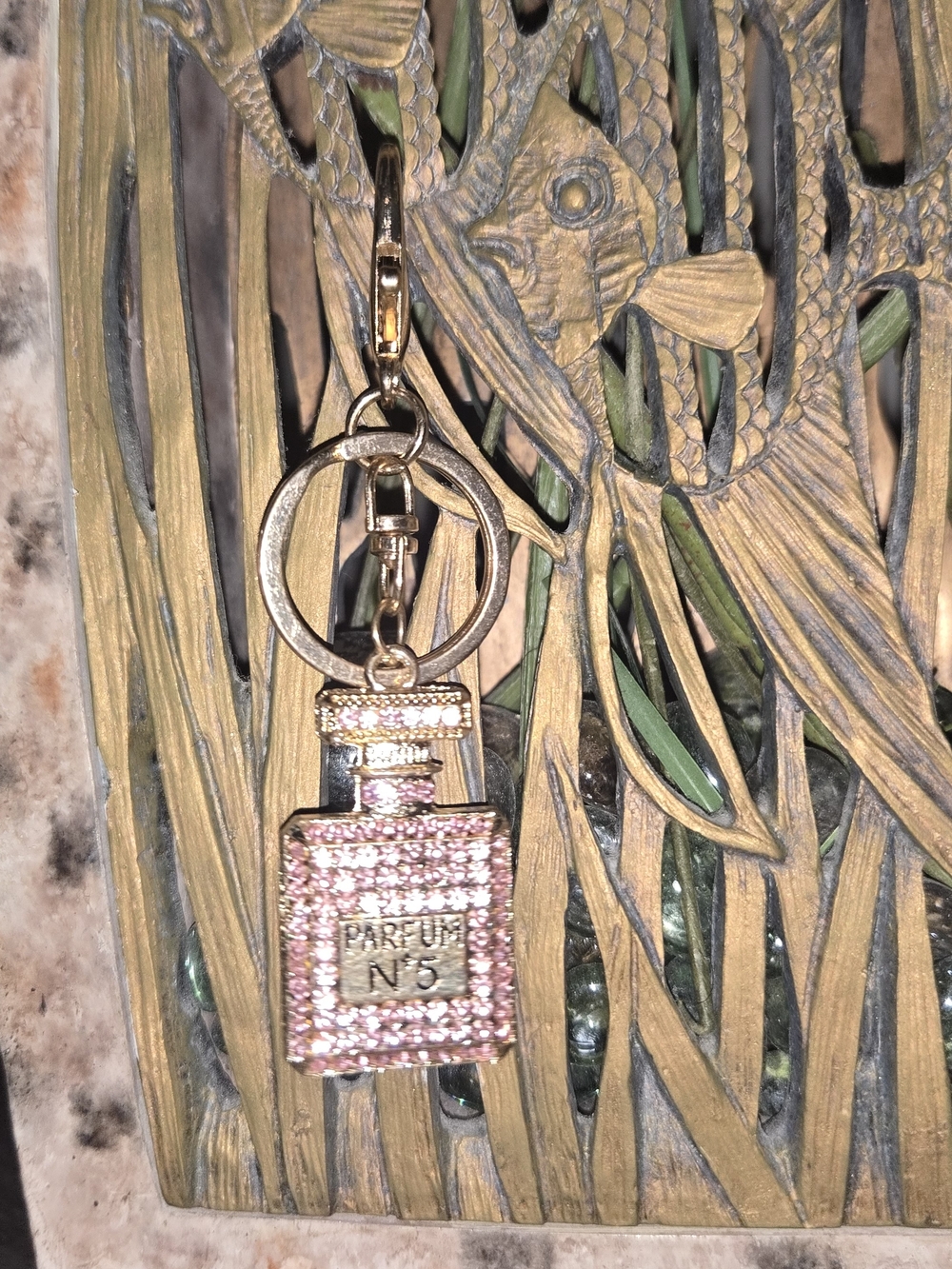 Sparkling Pink Parfum No.5 Bottle Keychain